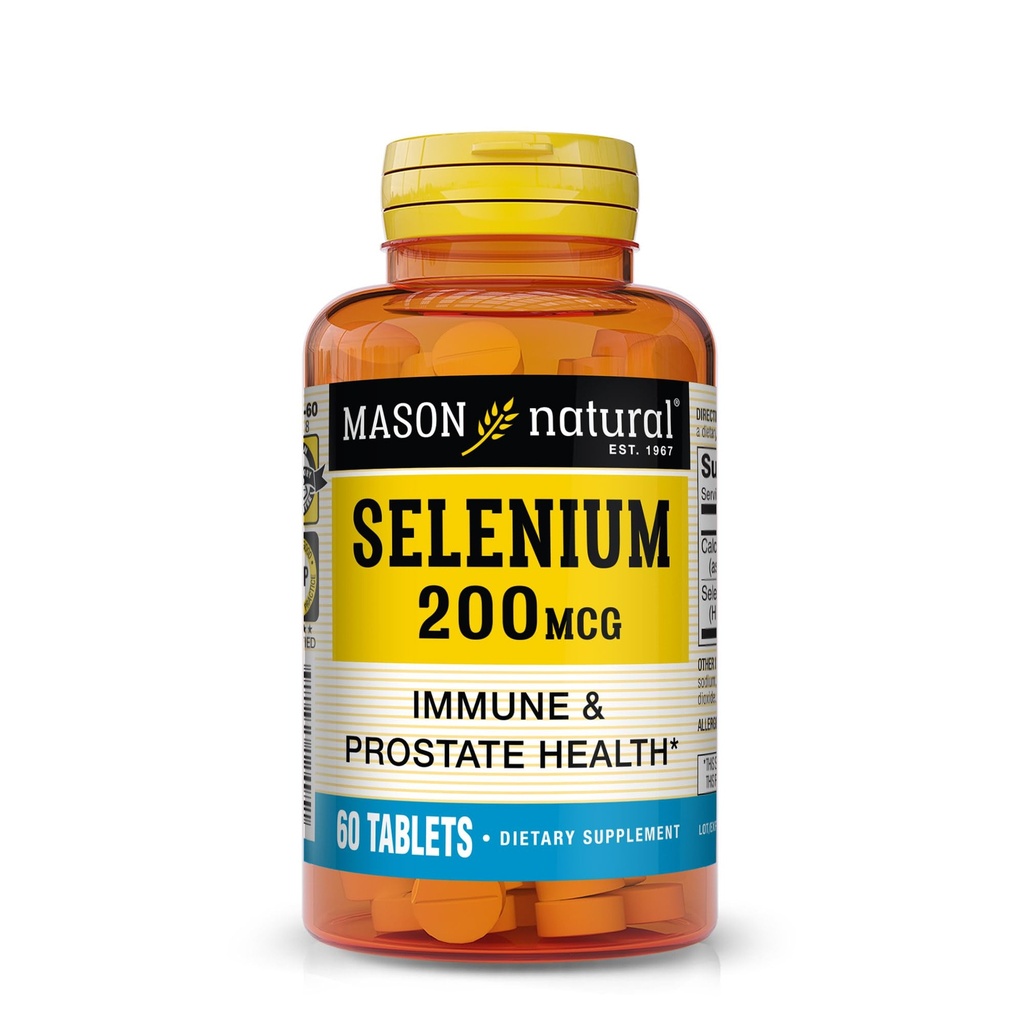 Mason Natural Selen 200 mcg - Antioksidant dodatek za imuno podporo in prostate zdravje, Essential Trace Mineral, 60 tablet