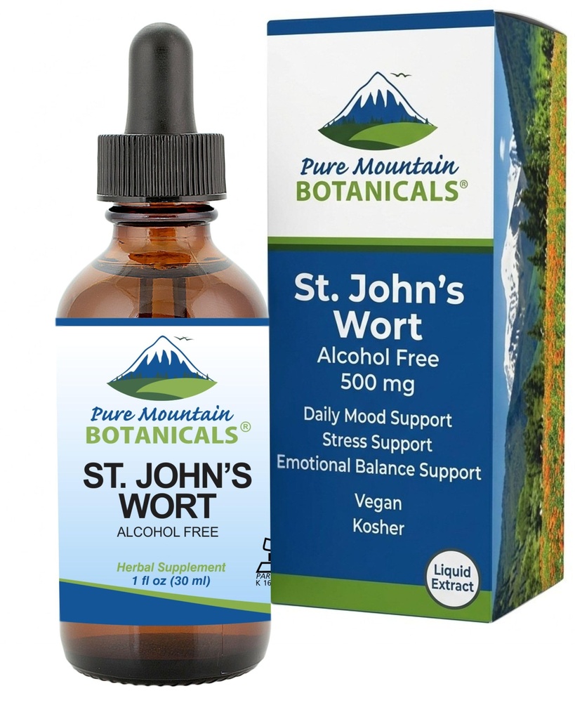 Čisti gorski botaniki St Johns Wort Tinkture – Kosher Liquid St. John's Wort Alkohol-free Extract 500mg Veganski dodatek