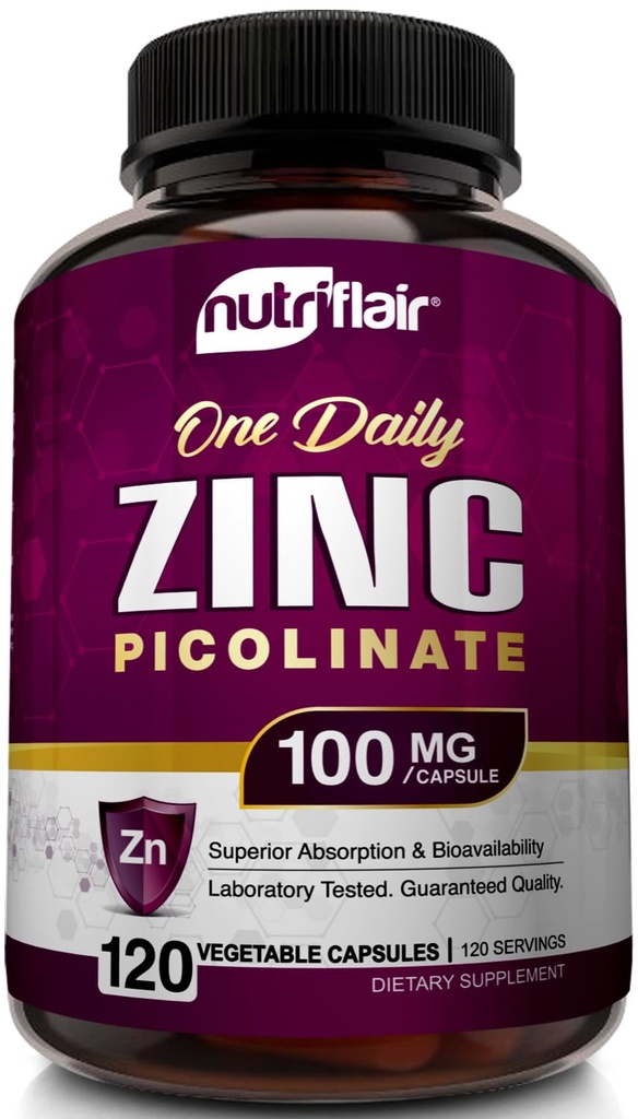 NutriFlair Cinkov pikolinat 100mg, 120 kapsul - Vegan, ne-GMO, izdelan v ZDA, tretjestrani laboratorij testiran