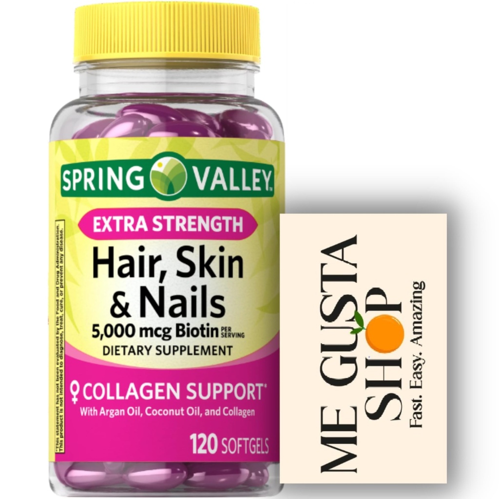 Dodatna moč las, kože in nohti Dietary Spring Valley dodatek, Biotin, Collagen, Želatina 120 ct Vključuje tablete organizator