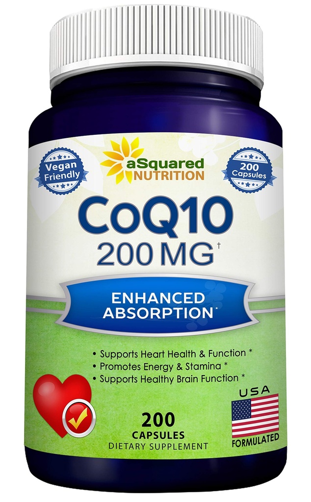 aSquared Nutrition CoQ10 (200 kapsul in 200 mg) - visoka absorpcija Vegan CO Q-10 Prašek - encim Ubikinon dopolnilne tablete, ekstra antioksidant Coencim Q10 Vitamin, Coq 10 Alernati na softgels