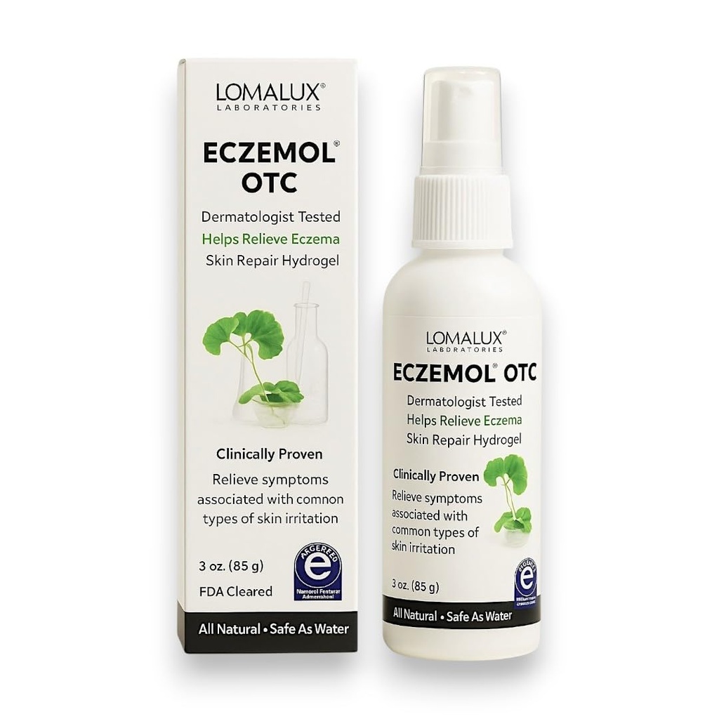 Loma Lux New Eczemol OTC Spray Natural & No Sting Hypoklorous za ekceme, Rane, opekline, rezi, radiacijski dermatitis, draženje kože, sončne opekline, Srbeča koža, za otroke in odrasle (8 Fl Oz.)