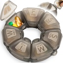 Round tedenske tablete Organizator, TPU Gumirani, Travel Pill Container 7 Day, s 7 Velikih delov, Super za dnevne vitamine in dodatki, Cute Pill Case z velikimi črkami in Braillova pisava (Grey)