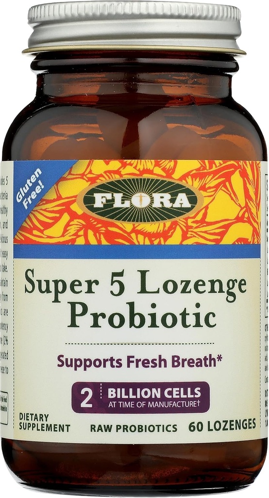 Flora - Super 5 Lozenge probiotik, malina arome ustni probiotik, Dobro za slab dih, Pet sevi z 2 milijardami CFU, Regain in ohraniti Gut zdravje, RAW, 60 Lozenges