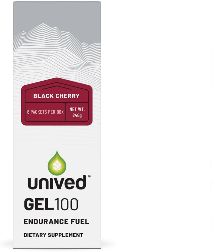 Unived Gel 100 - Veganski energijski gel za vzdržljivost športniki Runners & kolesarji - 100kcal - Črna Cherry - paket 6