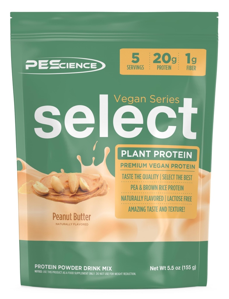 PEScience Select Vegan Protein Powder, Na rastlinski osnovi Protein Powder, Neverjeten okus, gladko teksturo, Pea in Brown Rice Mešanica, Brez mleka, Laktoza, Brez glutena - Arašidovo maslo Delight, 5 Servis