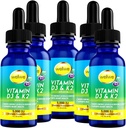 Tekoči vitamin D3 K2 kapljice 5000 i.e. - Vegan, brez okusa, brez vonja, brez soje, brez glutena, brez glutena, brez GMO, 1000 i.e. na kapljico, poveča energijske ravni in imunski sistem, podpira zdravje srca (5 paketov)