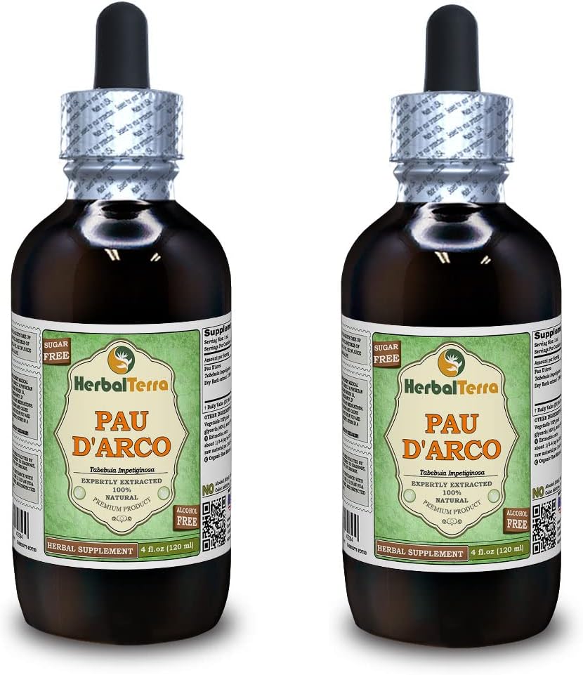 PAU d'arco (Tabebuia Impetiginosa) Glicerit, posušen tekoči ekstrakt brez alkohola (Brand Name: HerbalTerra, Proudly Made in USA) 2x4 fl.oz (2x120 ml)