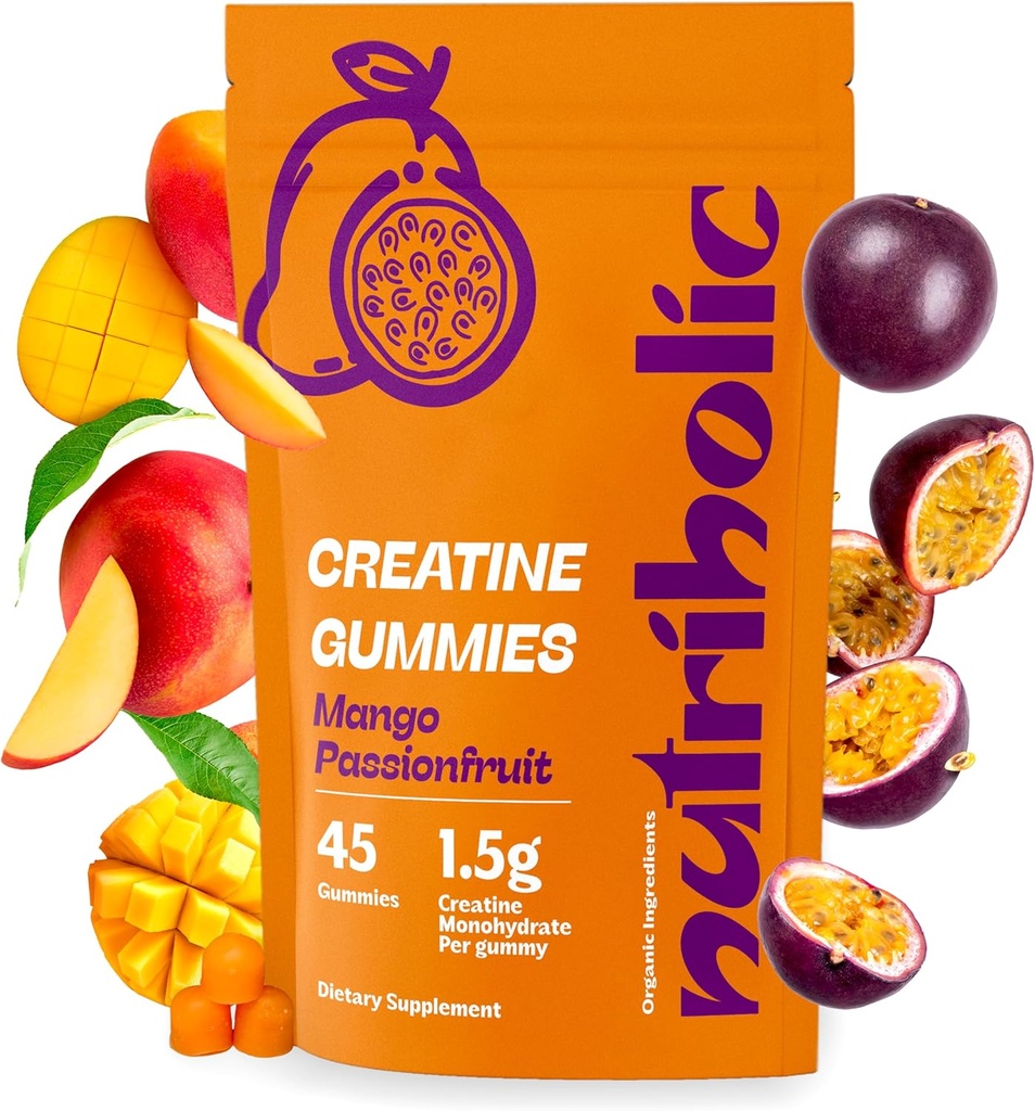 Kreatin monohidrat Gumiji za moške in ženske - Enostaven za prebavo, Vegan, Gluten-free, Non-GMO, 1,5 g kreatina na Gummy - 45ct (45 Count, Mango Pasijonka)