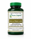 Zelena Ekološka dopolnila (Pack-1) Vitamin B12 & Folna kislina, 1000mcg, 90 VCaps, ročno izdelan, Vegan, Ne-GMO, Podpira delovanje živčnega sistema, in Integriteta kože, las in jeter