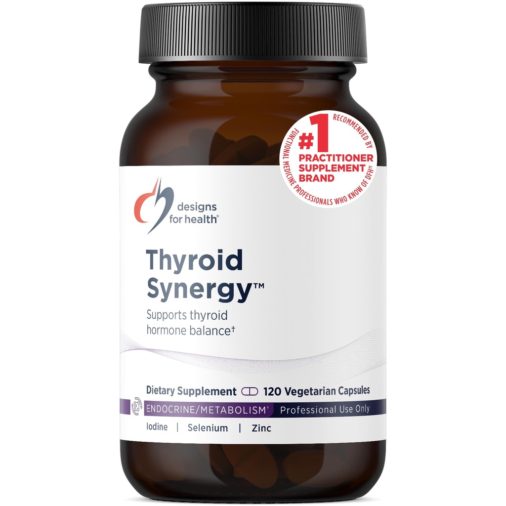 Designs for Health Thyroid Synergy - Podpora ščitnica dodatek z jodine, ameriški ginseng, selen, cink + mangan - Veganski vitamini ščitnice, Gluten brezplačno (120 kapsule)