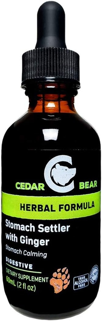 Cedar Bear Stomach Settler z ingverjem tekoči zeliščni dodatek, ki pomaga umiriti blago vznemirjenost trebuh 2 Fl Oz