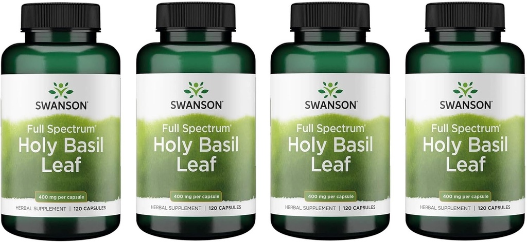 Swanson Holy Basil Leaf (Tulsi) - Stress podpora in dobro počutje dodatek - (120 kapsule, 800mg na strežbo) (4 paket)