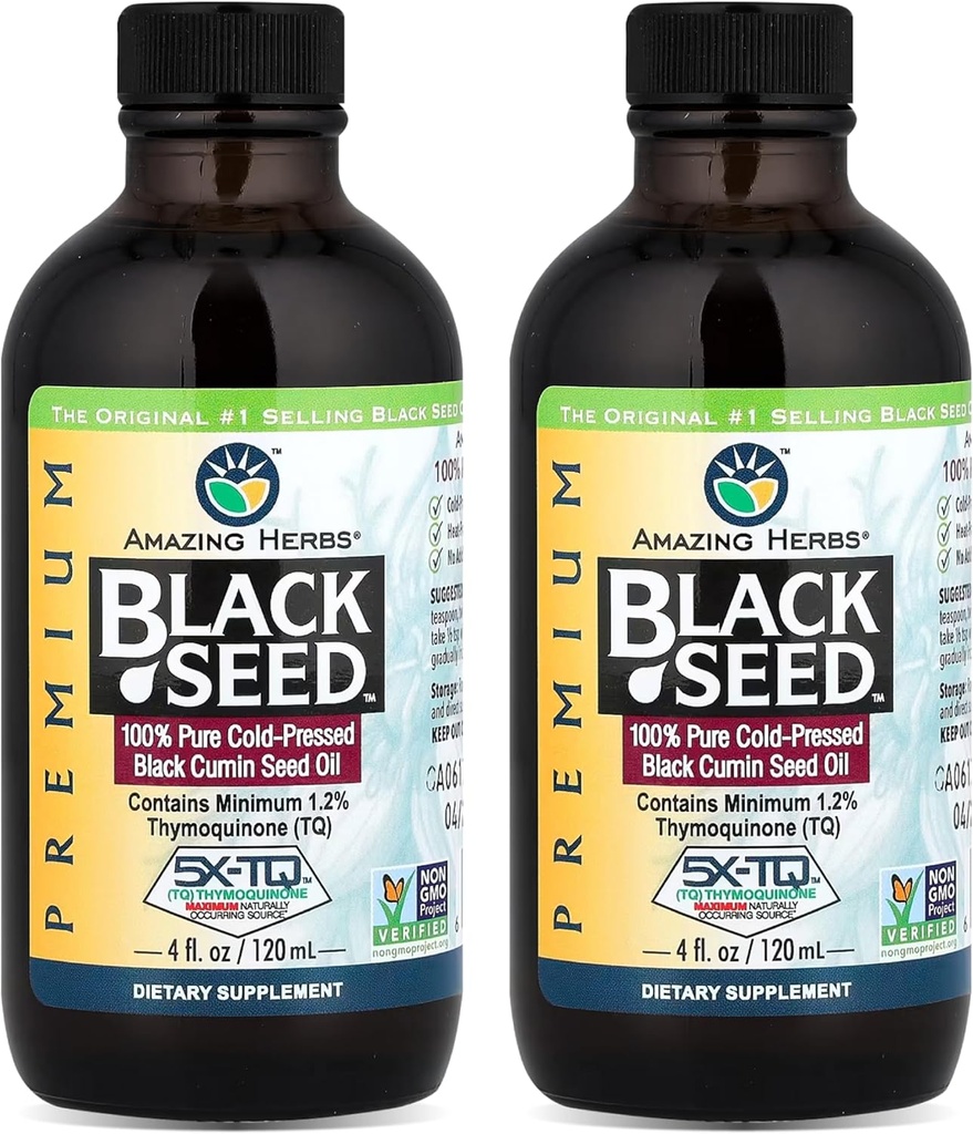 Neverjetna zelišča Premium črno seme olje - Gluten prost, ne GSO, hladno stisnjena Nigella Sativa Aids v prebavni zdravje, Imunska podpora, Možganske funkcije, Skupna mobilnost - 4 Fl Oz (Pack z 2)