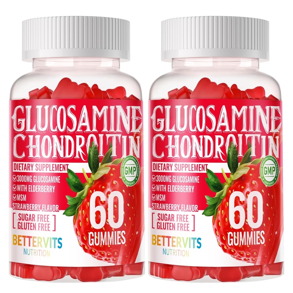 Glukozamin Chondroitin Gumies z MSM & Elderberry Dodatna moč - skupna podpora, Antioksidant Imunska podpora dodatek za odrasle, moške in ženske. 120 jagodnih jagod