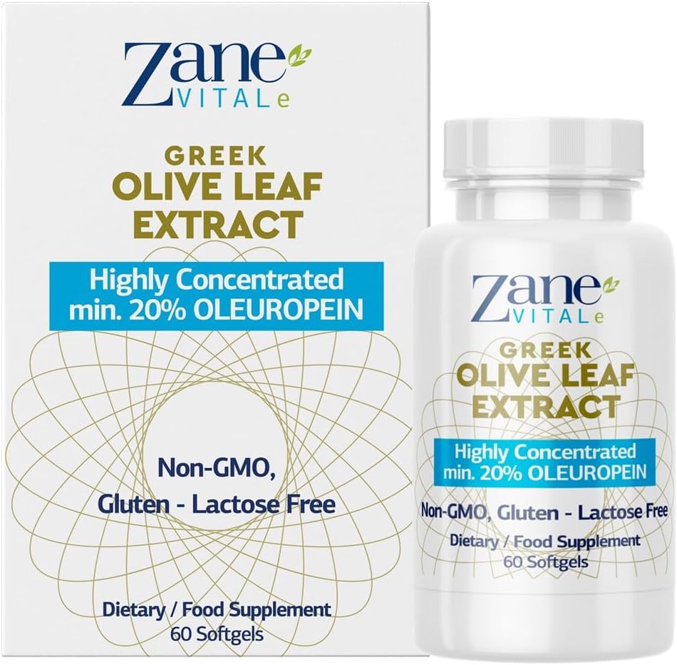 Zane Greek Olive Leaf Extract - min. 20% Oleuropein - zagotavlja podporo imunskemu in zdravemu krvnemu tlaku, spodbuja zdravje kardiovaskularnega sistema - 60 kapsul Non-GMO, Gluten - laktoza – paraben Free