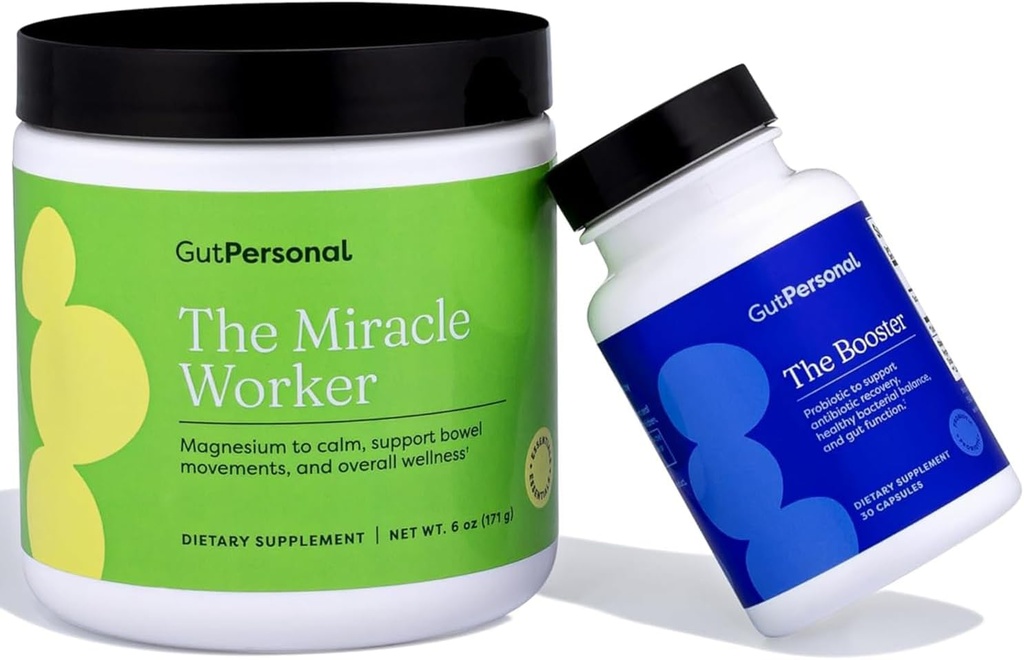 GutPersonal Gut FixTM paket: Čudežni delavec Magnezij prahu dodatek, Jagodna aroma, 30 Serving + Booster ciljno probiotik, kapsula, 60 Serving