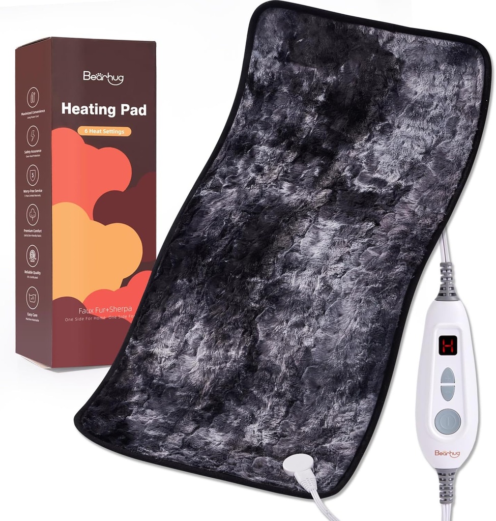 Bearhug XXL Electric Heated Pad 17''x33' Dvojno sidrana grelna plošča, 6 ravni toplote, 2-urna avto-odjem, vlažna in suha toplotna terapija za lajšanje bolečine v hrbtu, stroj pralen, ETL Certified - Darilni box