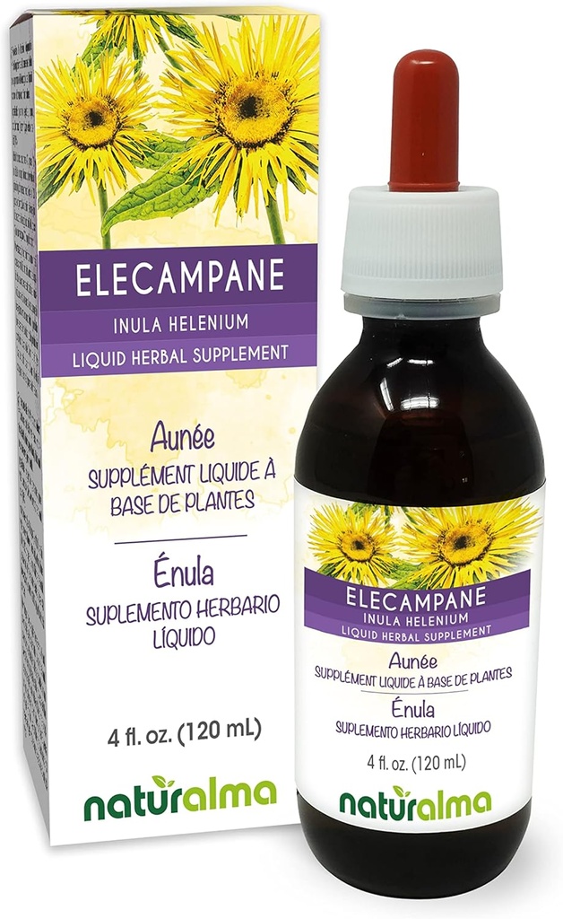 Naturalma Elecampane (Inula helenium) Root Alkohol-free Tinkture - 4 fl oz Tekoči ekstrakt v kapljicah - Zeliščni dodatek - Vegan