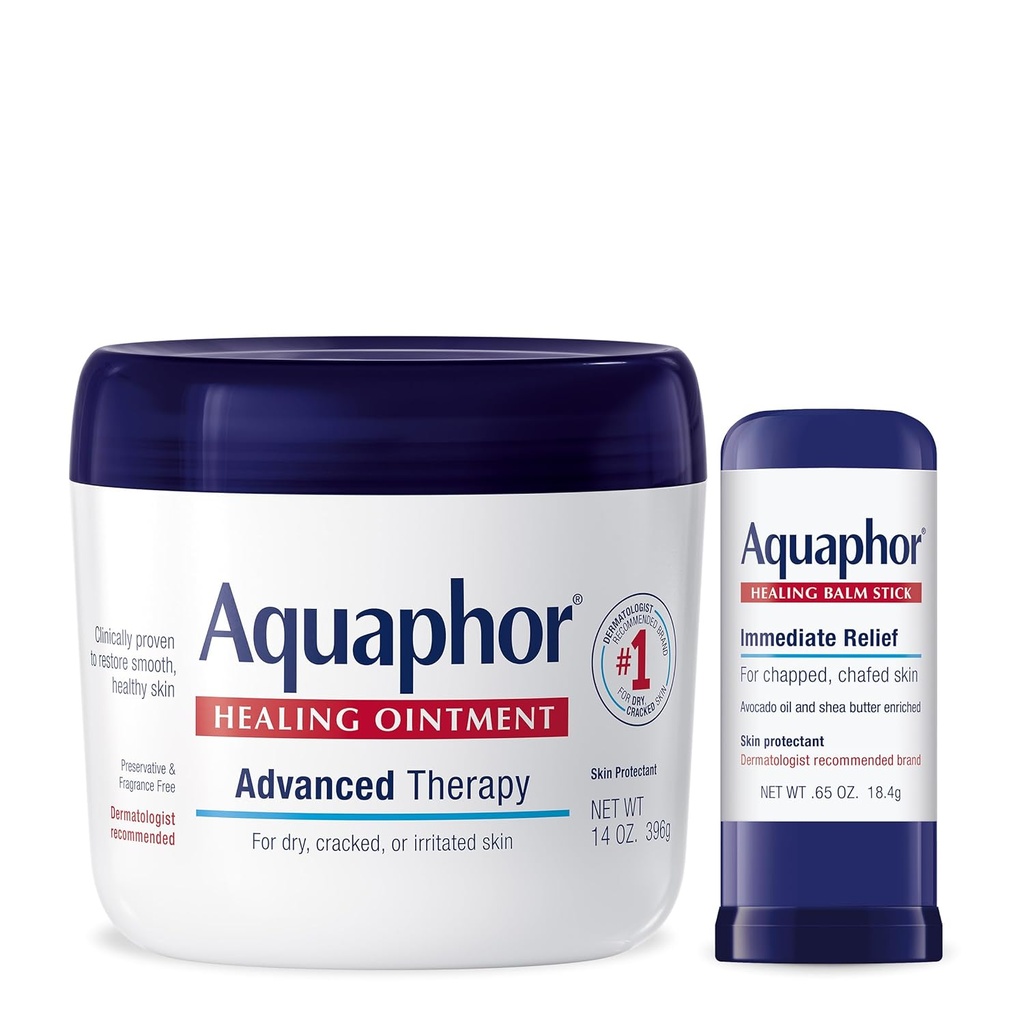 Aquaphor Advanced Therapy Zdravljenje mazilo kožo zaščitnik (14 Oz) + Zdravilni balzam Stick z oljem Avocado in karitejevo maslo (0,65 Oz)