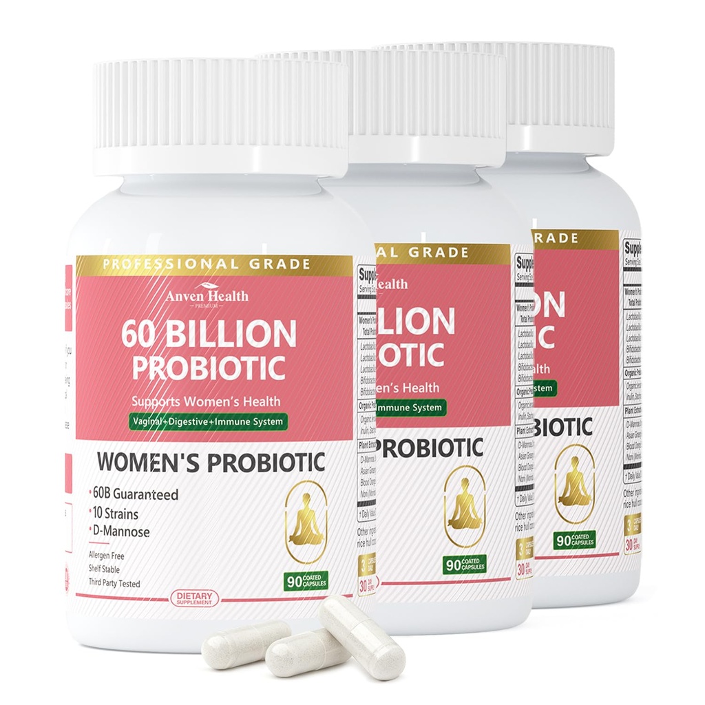Probiotiki in prebiotiki za ženske pH ravnovesje in prebavnega zdravja - 60 milijard vaginalnega probiotika z brusnico in D-manozo za črevesje, sečilno, imuno zdravje, vegansko in ne-GMO 