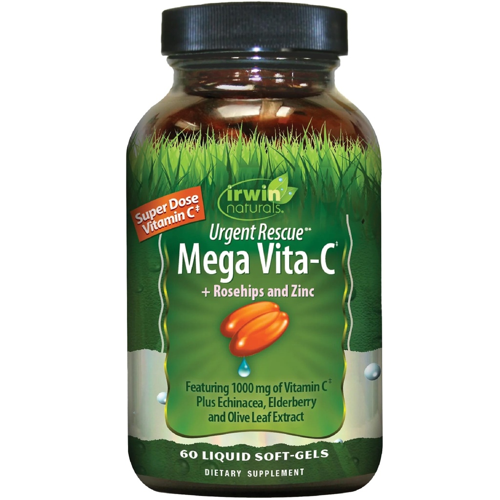 Irwin Naturals Nujna rešitev Mega Vita-C - 60 Tekoči softgels - 1.000 mg vitamina C - Imunska podpora dodatek z šipki in cinkom