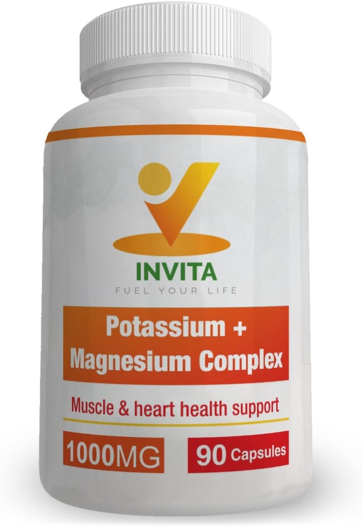 Invita Kalijev magnezijev kompleks 1000 MG za podporo nogam in mišicam I (90 kapsul) - visoka absorpcija Kalijev aspartat z magnezijevim aspartatom oksidom Glicinat Glukonat in Citat