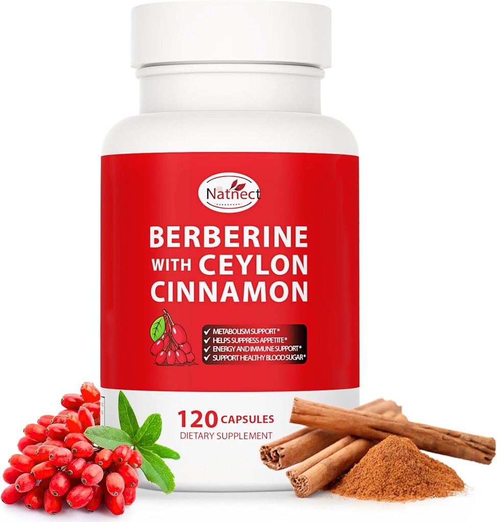 Berberine dodatek s cimetom, izvlečkom sladkega korena, Berberinom 6X za zdravo upravljanje telesne mase, presnovo in imunosupresivno podporo (120 kapsul)