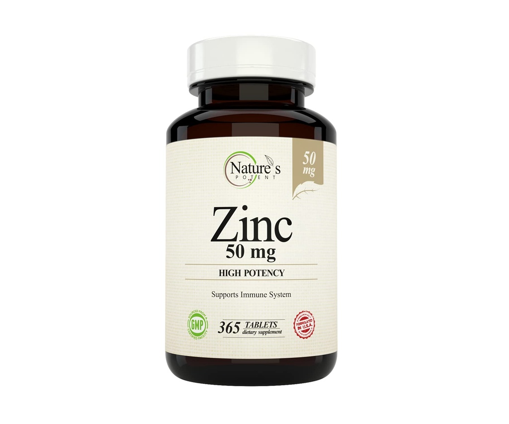 Močni cink narave 50 mg, Imunska podpora dopolnilo - Visoka moč za največje zdravje imunskega in antioksidanta - Izdelano v ZDA iz naravnega cinkovega oksida - 365 Tablete (1 leto dobave)