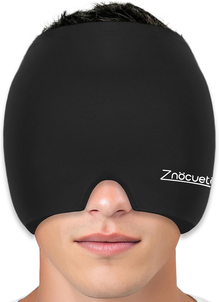ZNÖCUETÖD Migrena glavobol Relief kapa klobuk polnoglavi led paket ovitek hladilno Gel Ice Beanie Hot/Cold Kompresijska kapa za Sinus, Stres, Hangover glavobol bolečine olajšava - Reable moški ženske, črna, velikost M