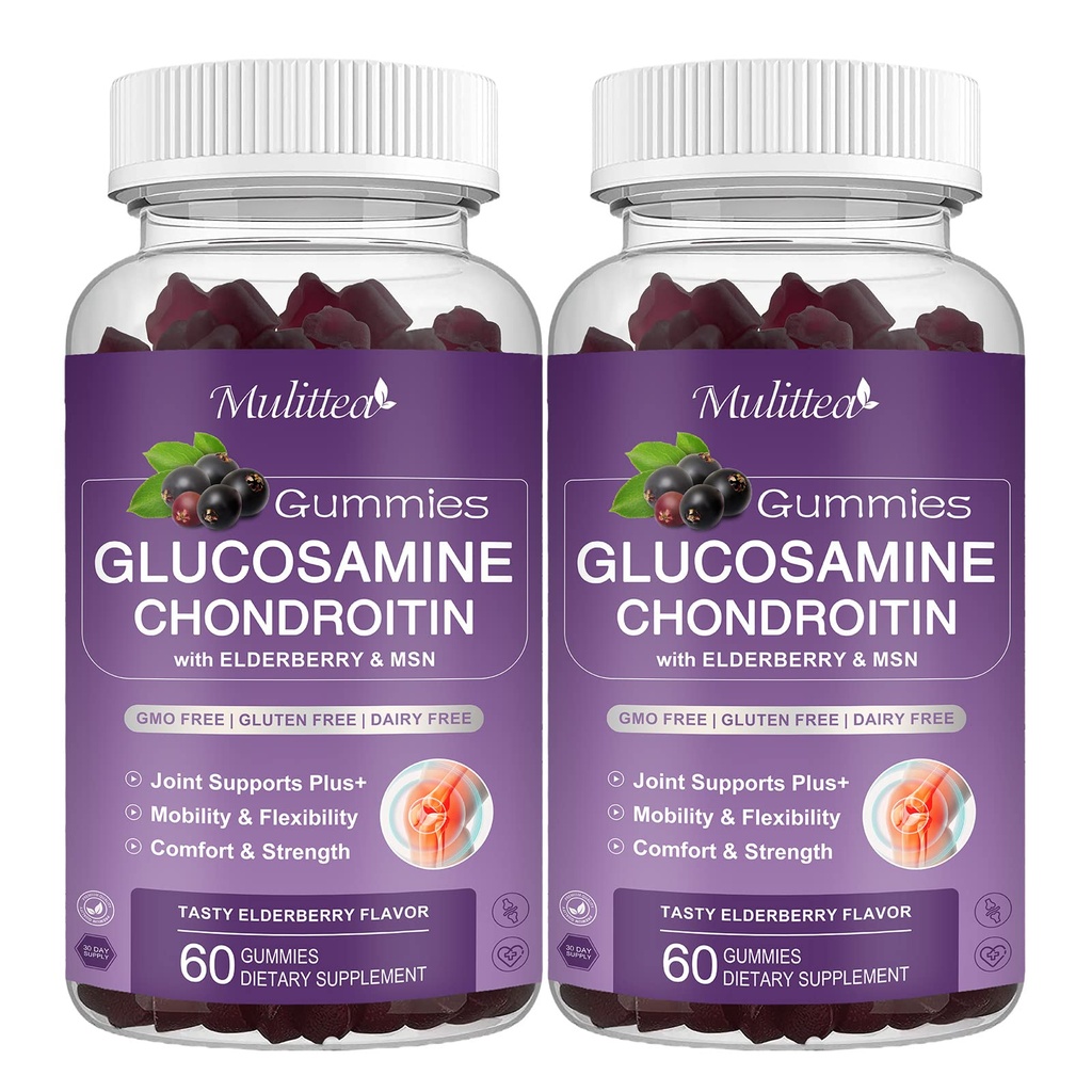 Mulittea Glukozamin Chondroitin Gumies - Dodatna podpora za skupno moč z MSM & Elderberry za naravne sklepe, antioksidant imunske podpore za odrasle, moške in ženske-(2 paket)