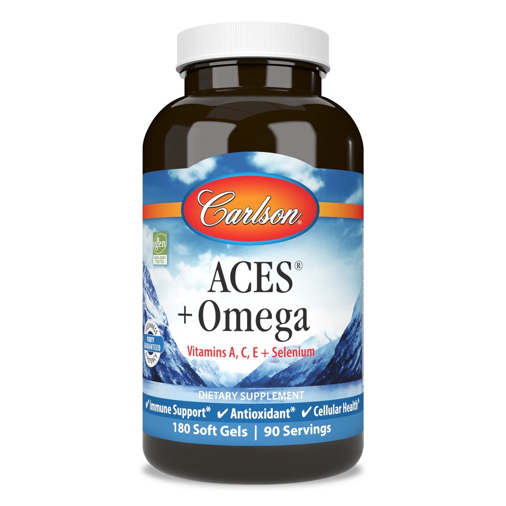 Carlson - ACES + Omega, Vitamini A, C, E & Selen + Omega-3s EPA in DHA, Zdravstvena podpora, 180 Softgels
