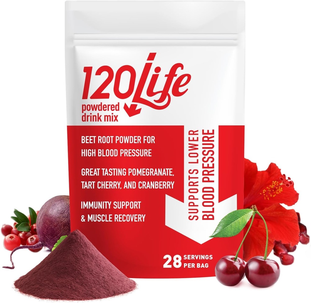 120LIFE krvni tlak podpora, naravna pesa koren v prahu pijača mešamo s po Granatno zrnje v prahu, brusnični dodatek, Tart Cherry, Hibiscus, in Magnezij (28 Serving) - Gluten-free, Vegan