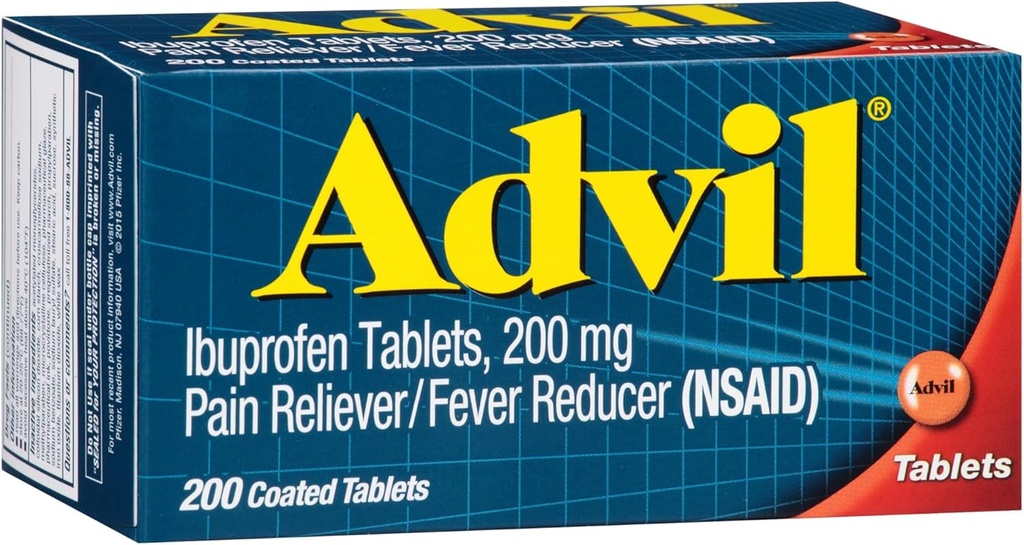 Advil Pain Reliever in Fever Reducer, Pain Relief Medicine z Ibuprofen 200 mg za glavobol, Backache, Menstrualne bolečine in lajšanje bolečine v sklepih - 200 Obložene tablete