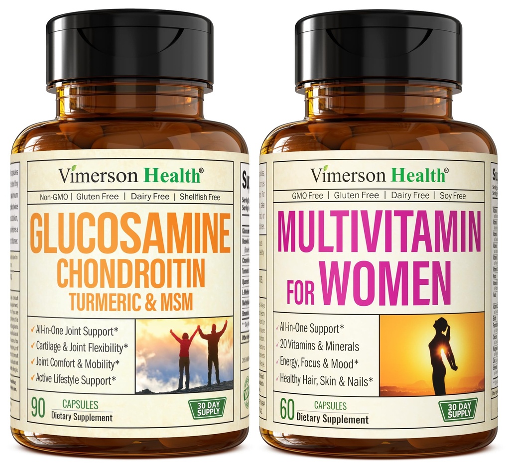 Glukozamin Chondroitin Turmeric + multivitamin za ženske 2-bottle dodatek paket za njo. Zdrav imunski odziv, skupna podpora, antioksidant lastnosti