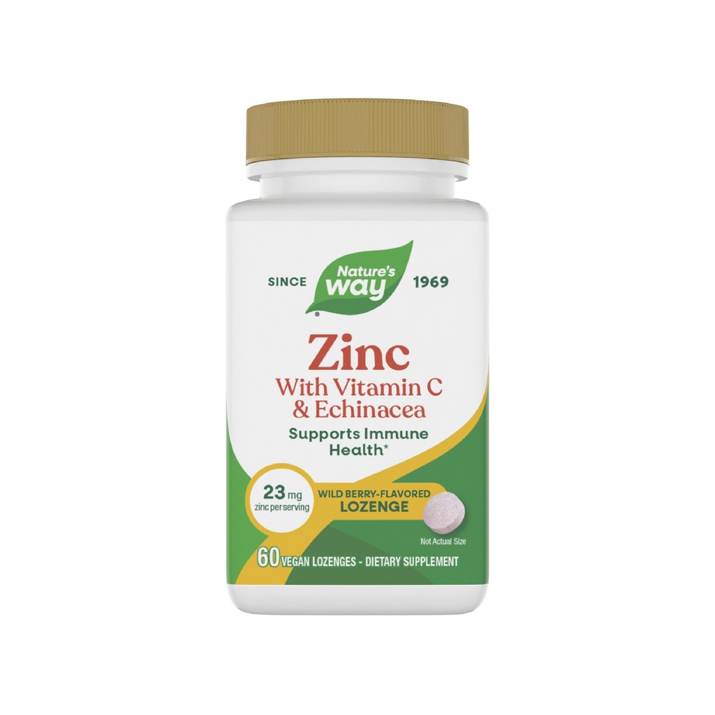 Cinkov pot narave Lozenges z vitaminom C & Echinacea, dodatki cinka za moške in ženske, Imunska podpora*, Divji jagodni okus, 60 Lozenges (Packaging May Vary)