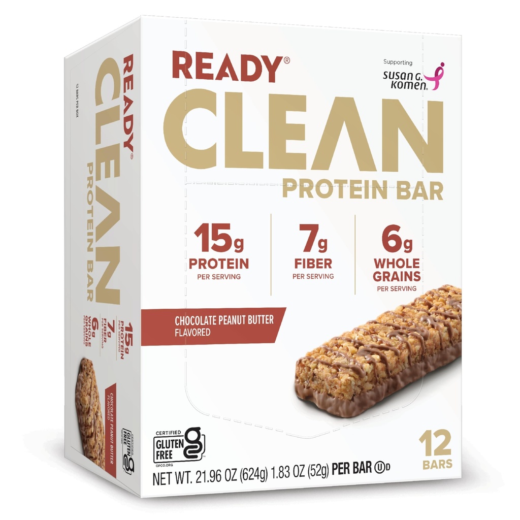 Ready® Protein Bars – High-Protein Prigrizek s 15g sirotkinimi beljakovinami, vse naravne sestavine, Podpira Lean Muscle and Recovery, Brez umetnih sladil – Čokoladno arašidovo maslo, 12 Pack