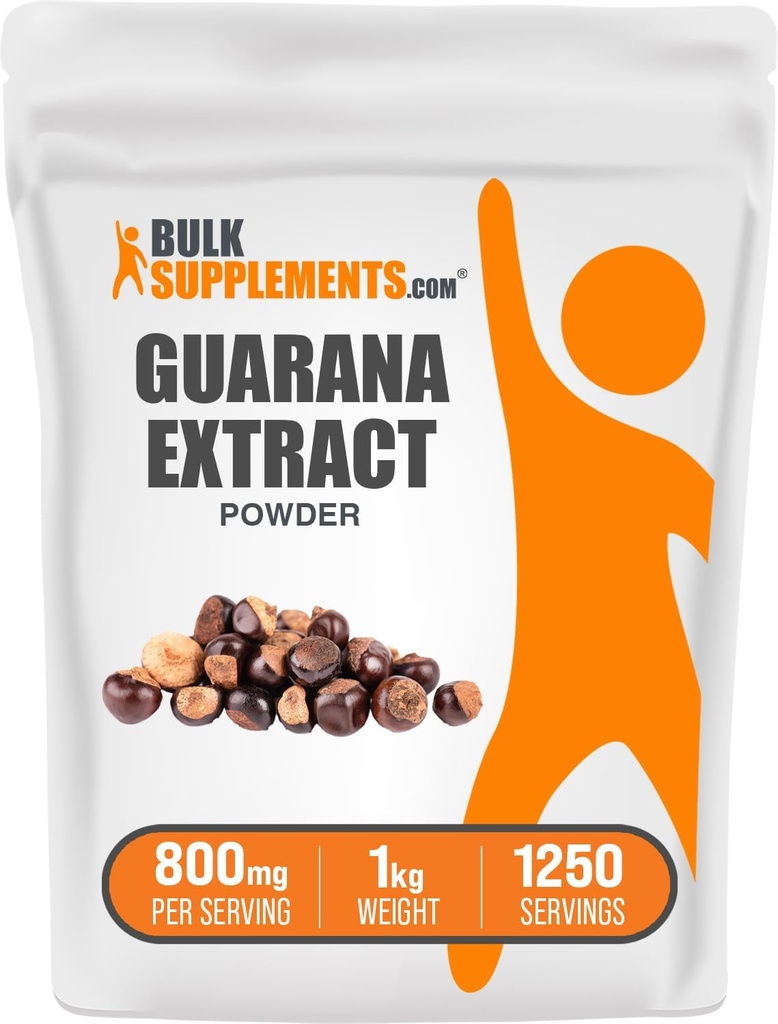 BulkSupplements.com Guarana Extract Powder - Naravni kofein dodatek, iz Guarana Seme, Guarana Powder - Gluten Free, 800mg na Serving, 1kg (2,2 lbs) (Pack of 1)
