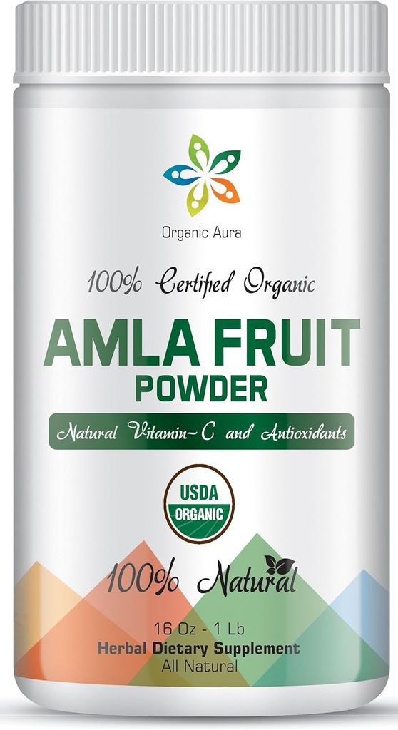 Certified Organic Aura Amla Powder 16Oz - 1Lb. Pogon naravnega vitamina C. Velik vir antioksidantov. Podpira imuniteto in vitalnost.