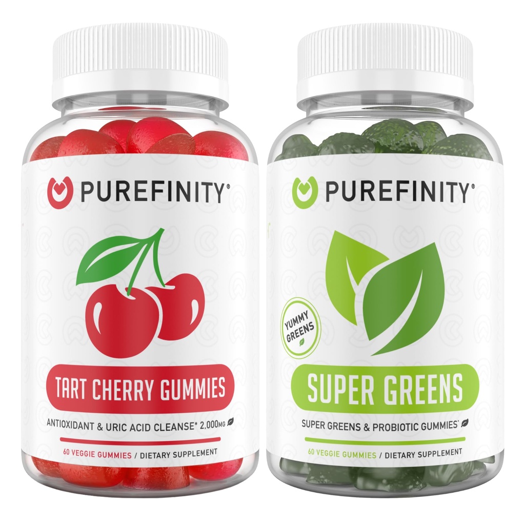 PUREFINITY Tart Cherry in Super Greens Gummies Bundle (Uric Acid Flush & Čiščenje s svojimi Daily Greens)