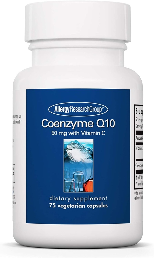 Alergija Raziskovalna skupina Koencim Q10 dodatek - z vitaminom C, zdravje srca, CoQ10 50mg, Ubikinol, antioksidant, vegetarijanske kapsule - 75 Število