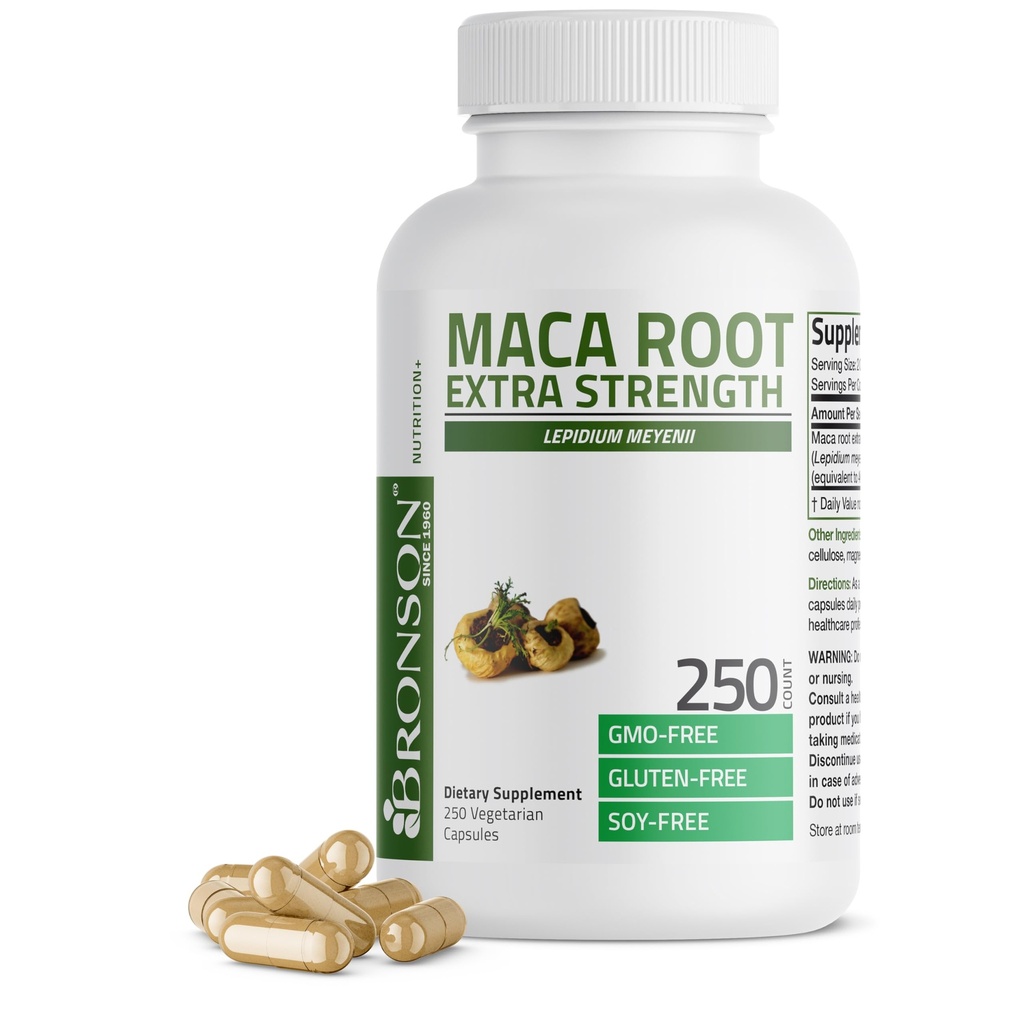 Bronson Maca Root Extra Lepidium Meyenii, ne-GMO, 250 vegetarijanske kapsule