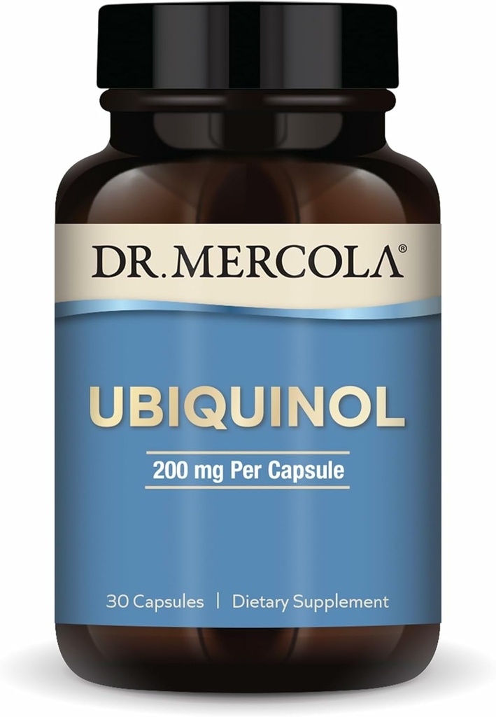 Dr. Mercola Ubiquinol, 30 Servingov (30 kapsul), 200 mg na kapsulo, prehranski dodatek, podpira proizvodnjo energije, ne-GMO