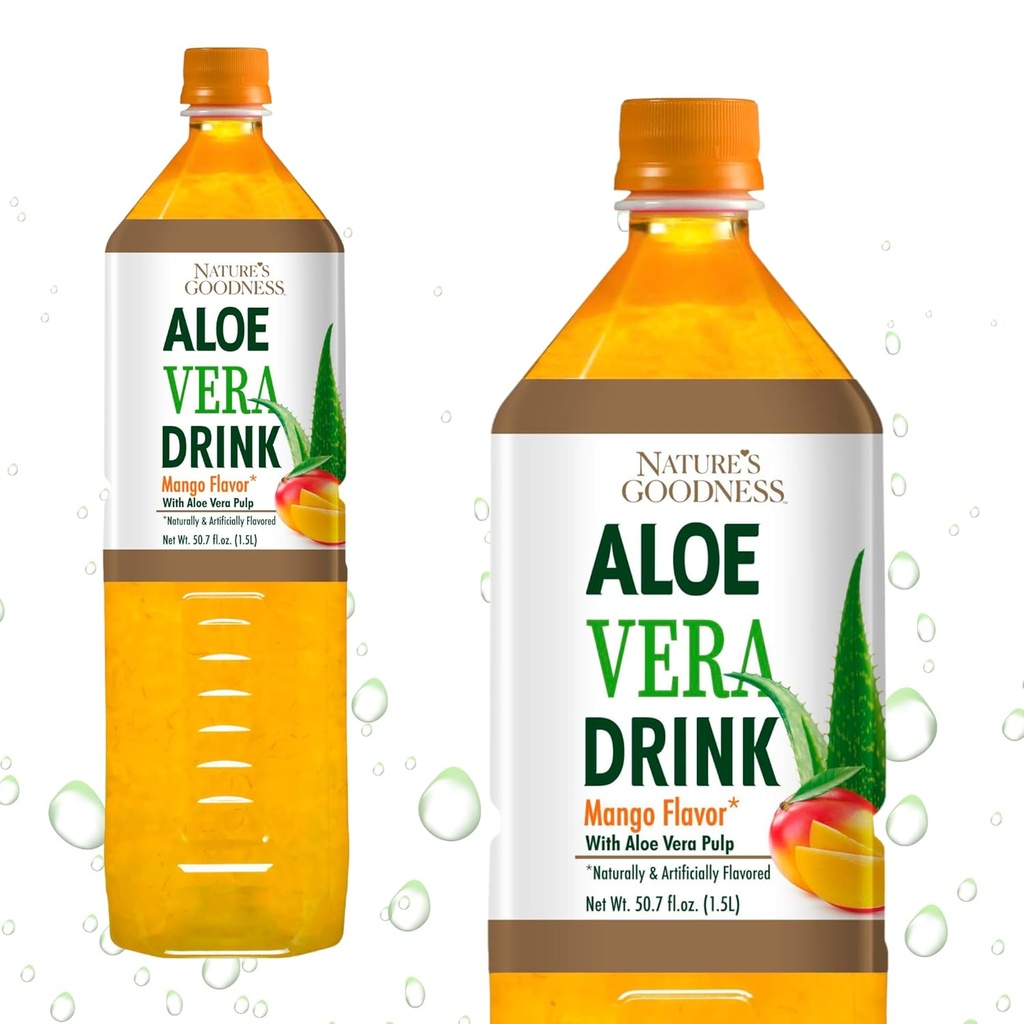 Dobrota narave Aloe Vera Pijte s Pulp Mango Flavor - 50.7 Fl Oz (1.5 L) - Osvežilna pijača z Real Aloe Vera Juice