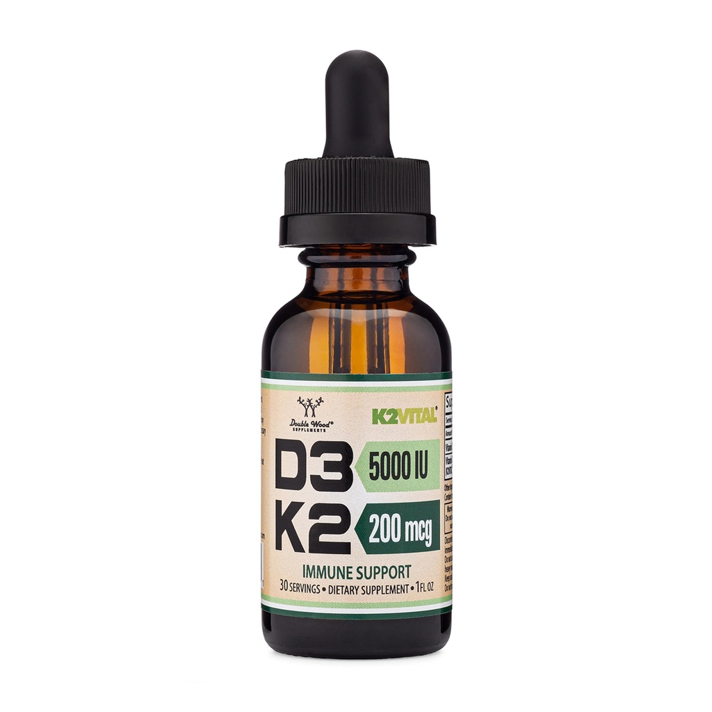 Vitamin D3 K2 5000 i.e. tekoče kapljice (5.000 i.e. D3 in 200 mikrogramov 99,9 % vseh transpatentnih kapljic K2 MK-7 (K2Vital)) Max Absorpcija tekočih kapljic vitamina D (30 obrokov) z dvojnim lesom