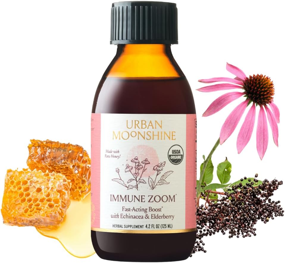 Urban Moonshine Imune Zoom - hitro delujoča Immuniteta Boost - Organska borovnica Sirup - Echinacea - Surovi med - Certified Organic - Natural - 4.2 Fl Oz