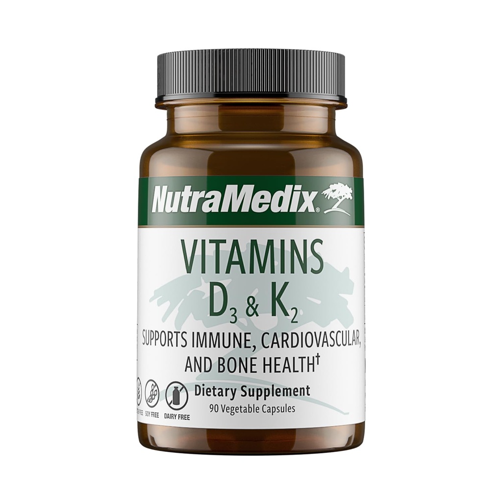 NutraMedix Vitamin D3 in K2 Imunska podpora Dopolnilo za ženske in moške – pomoč v podporo zdravju srca – lahko pomaga pri presnovi kalcija (90 kapsul)