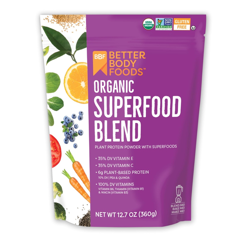 BetterBody Foods Organic Superfood Powder z beljakovinami, vitamini C, E in B12 (12,7 oz.)