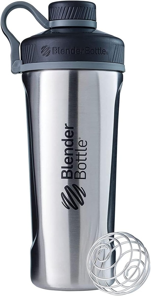 BlenderBottle Radian Shaker Cup Izolirana Steklenica iz nerjavečega jekla z žico Whisk, 26-Ounce, Naravne/črne