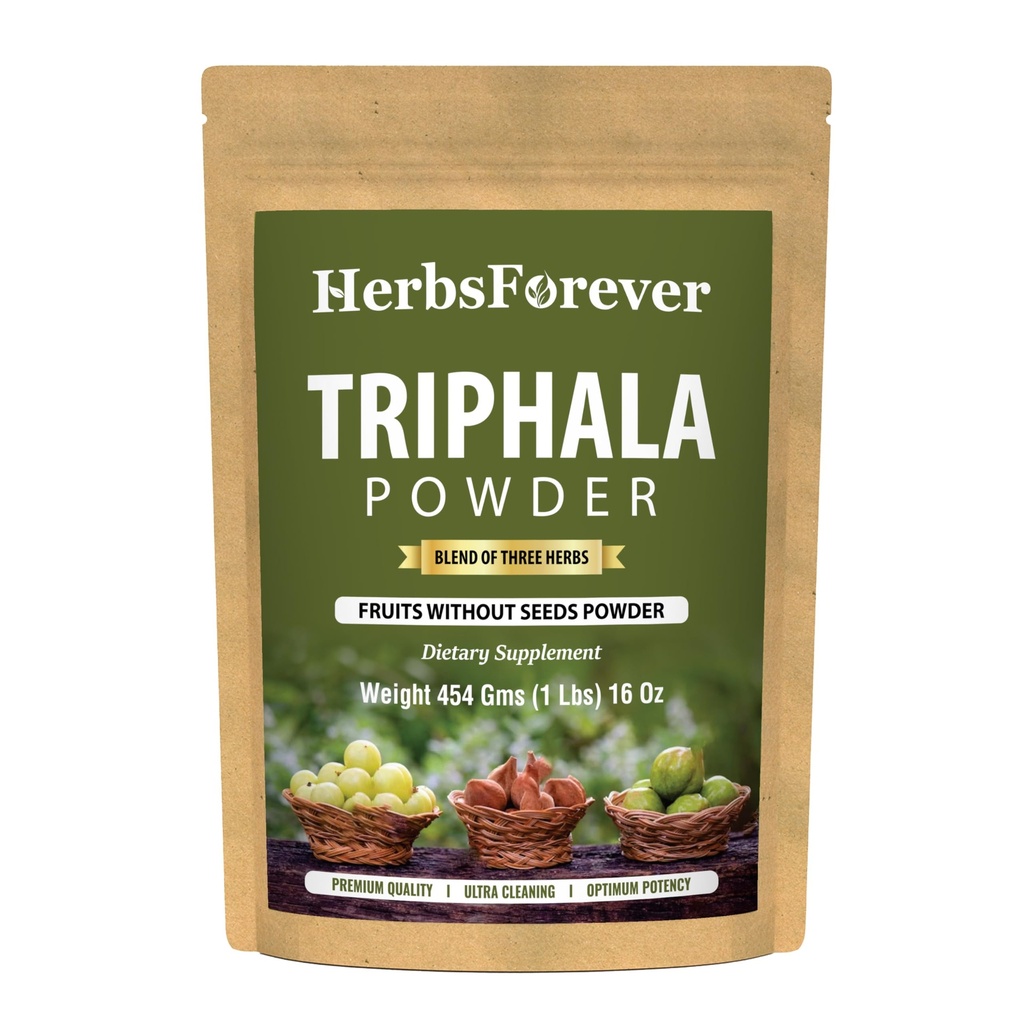 Zeliščaforever Trifala Churna Powder Tradicionalna ajurvedska formulacija podpira razstrupljanje in pomlajevanje ne GSO, Vegan 454 GMS